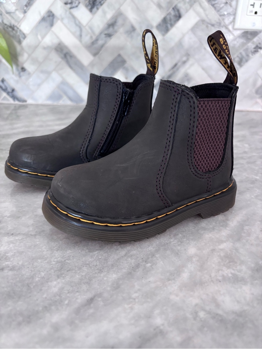 Dr. Martens Kids Black Chelsea Boots with Brown Elastic Panel